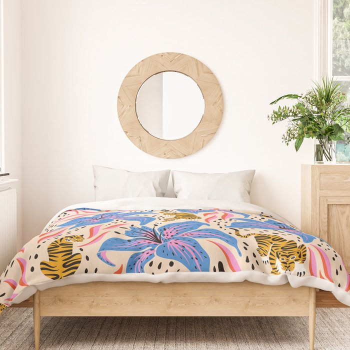 Tigers & Tiger Lilies - Blue & Yellow Duvet Cover Gallery Image 3