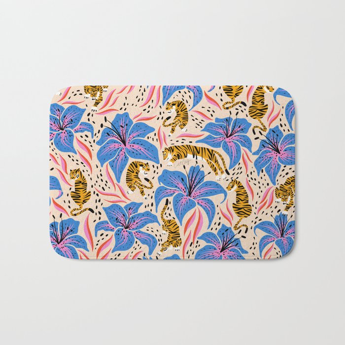 Tigers & Tiger Lilies - Blue & Yellow Bath Mat Gallery Image 1