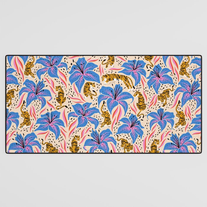 Tigers & Tiger Lilies - Blue & Yellow Desk Mat Gallery Image 3