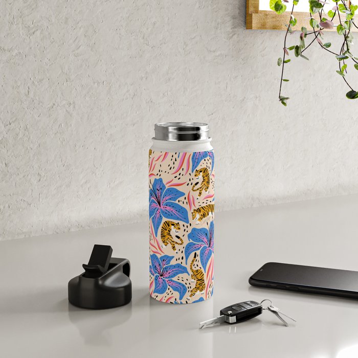 Tigers & Tiger Lilies - Blue & Yellow Water Bottle Gallery Image 4