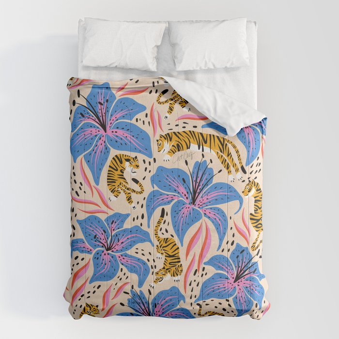 Tigers & Tiger Lilies - Blue & Yellow Comforter Gallery Image 6