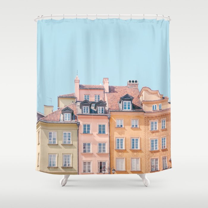 Warsaw Pastels - Poland Architecture, Travel Photography Shower Curtain Gallery Image 1