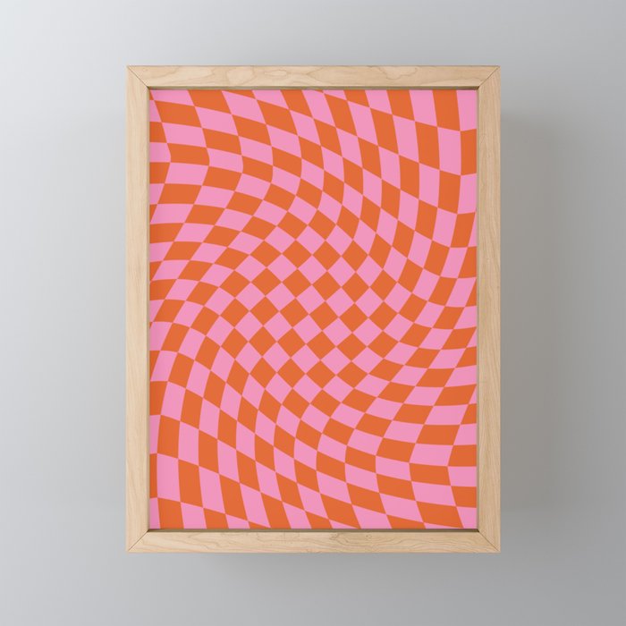 Retro Orange and Pink Checker Mini Art Print Gallery Image 1