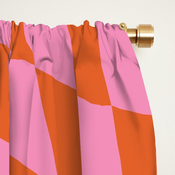 Retro Orange and Pink Checker Window Curtain Gallery Image 2