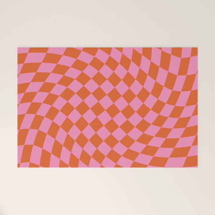 Retro Orange and Pink Checker Welcome Mat Gallery Image 1