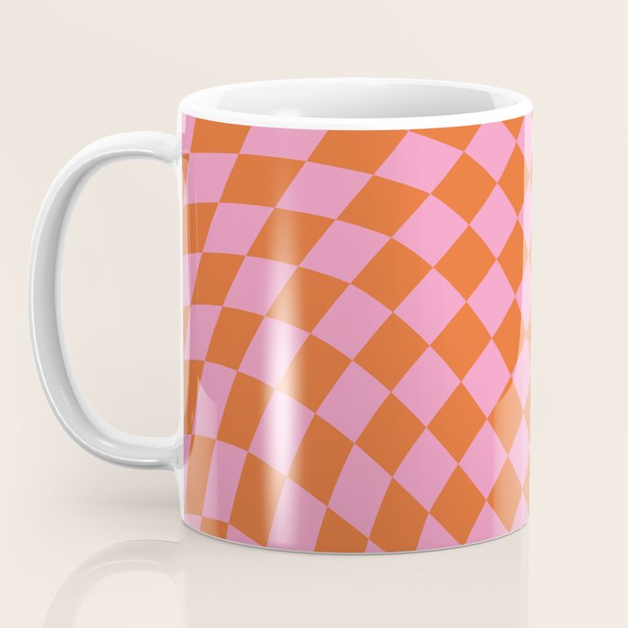 Retro Orange and Pink Checker Coffee Mug Gallery Image 3