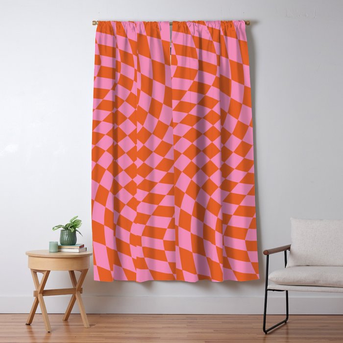 Retro Orange and Pink Checker Window Curtain Gallery Image 5