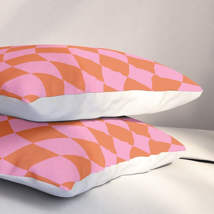 Retro Orange and Pink Checker Pillow Sham Gallery Image 3