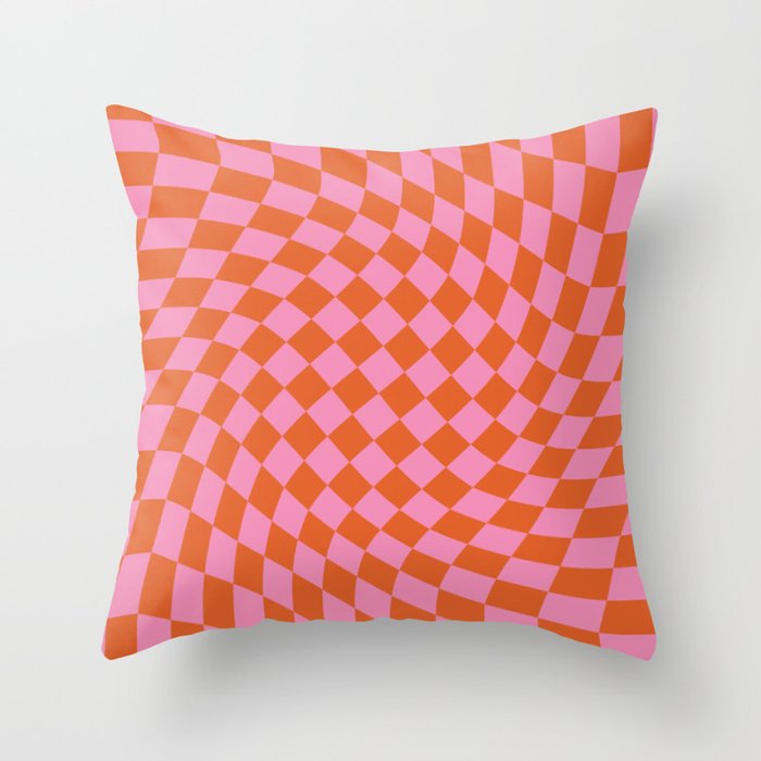 Retro Orange and Pink Checker Throw Pillow Gallery Image 6
