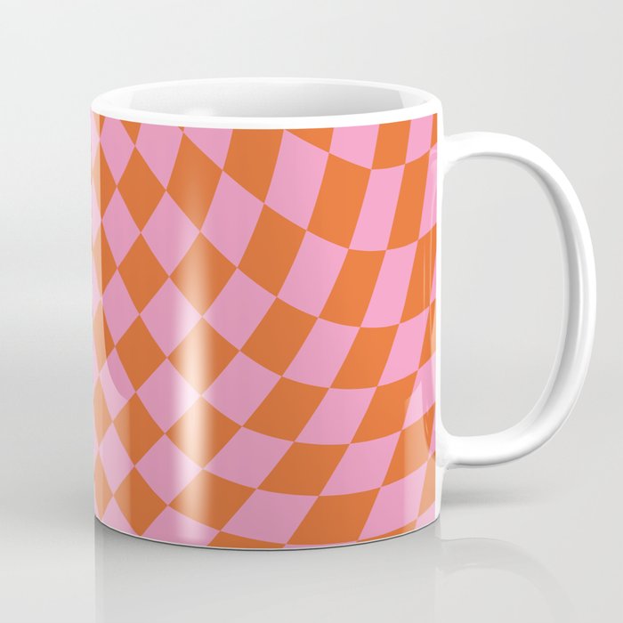 Retro Orange and Pink Checker Coffee Mug Gallery Image 1
