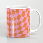 Retro Orange and Pink Checker Coffee Mug Gallery Image 1