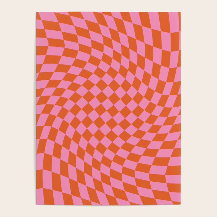 Retro Orange and Pink Checker Poster Gallery Image 1