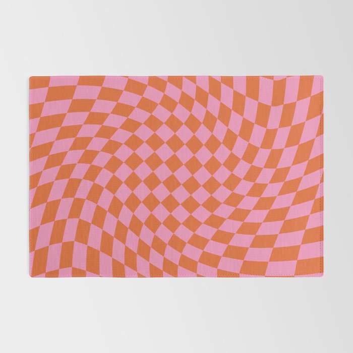 Retro Orange and Pink Checker Rug Gallery Image 2