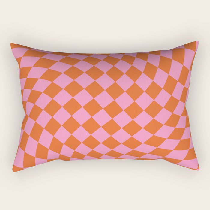 Retro Orange and Pink Checker Rectangular Pillow Gallery Image 1