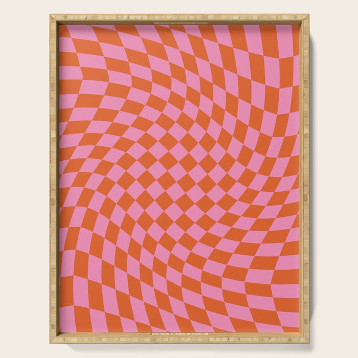 Retro Orange and Pink Checker Serving Tray Gallery Image 1