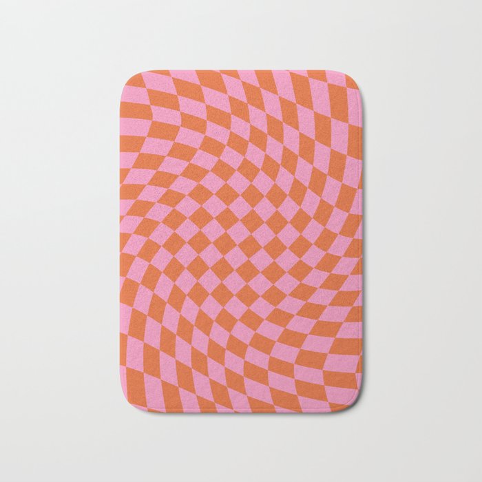 Retro Orange and Pink Checker Bath Mat Gallery Image 1