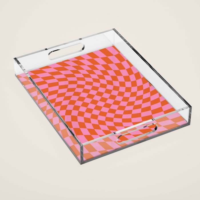 Retro Orange and Pink Checker Acrylic Tray Gallery Image 1