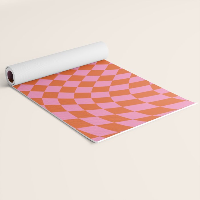 Retro Orange and Pink Checker Yoga Mat Gallery Image 2