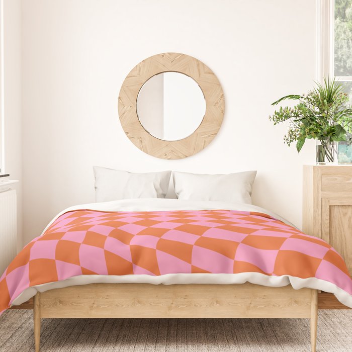 Retro Orange and Pink Checker Duvet Cover Gallery Image 3