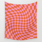 Retro Orange and Pink Checker Wall Tapestry Gallery Image 4