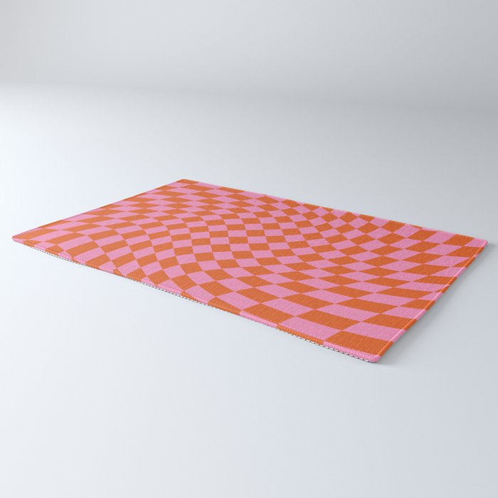 Retro Orange and Pink Checker Rug Gallery Image 3