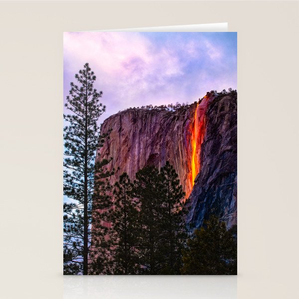 Magical Firefall - golden sunlight, on Horsetail Falls in Yosemite National Park photograph print Stationery Card Gallery Image 1