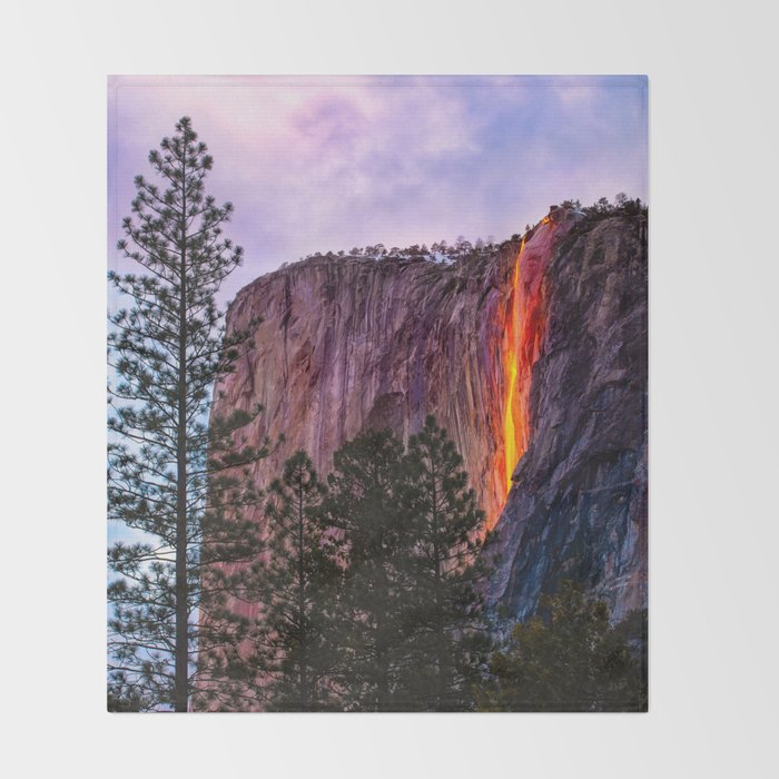 Magical Firefall - golden sunlight, on Horsetail Falls in Yosemite National Park photograph print Throw Blanket Gallery Image 2