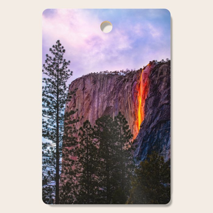 Magical Firefall - golden sunlight, on Horsetail Falls in Yosemite National Park photograph print Cutting Board Gallery Image 1