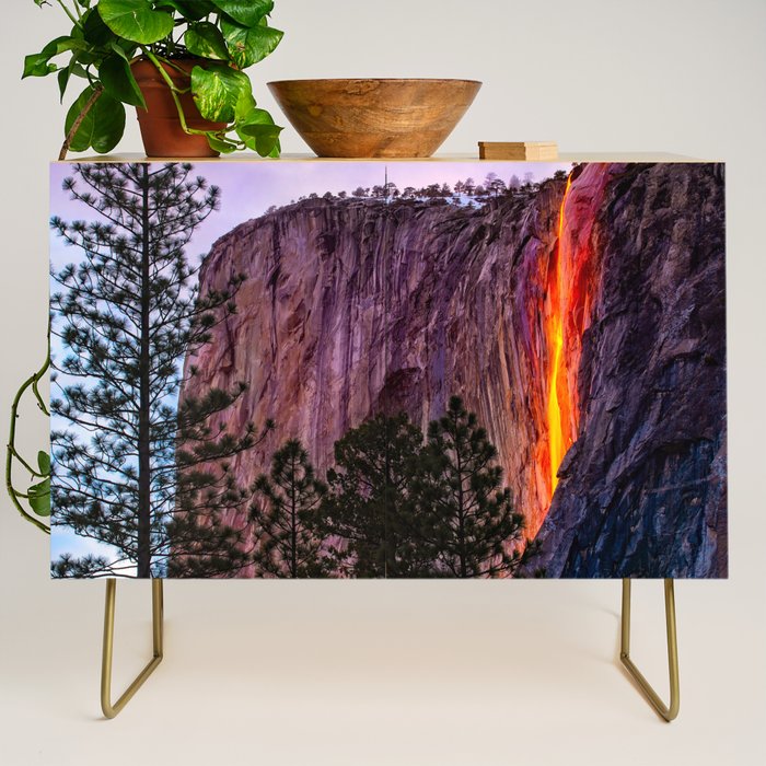 Magical Firefall - golden sunlight, on Horsetail Falls in Yosemite National Park photograph print Credenza Gallery Image 1