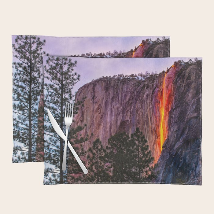 Magical Firefall - golden sunlight, on Horsetail Falls in Yosemite National Park photograph print Placemat Gallery Image 2