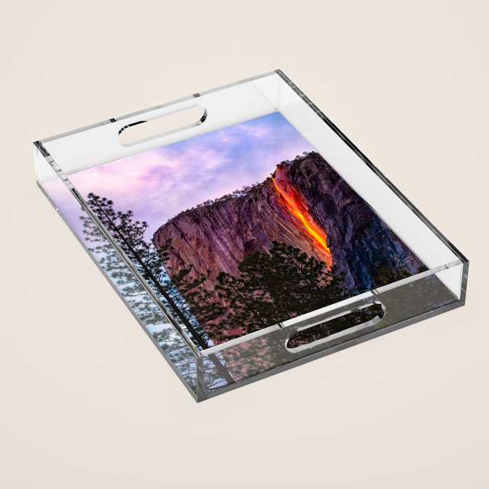 Magical Firefall - golden sunlight, on Horsetail Falls in Yosemite National Park photograph print Acrylic Tray Gallery Image 1