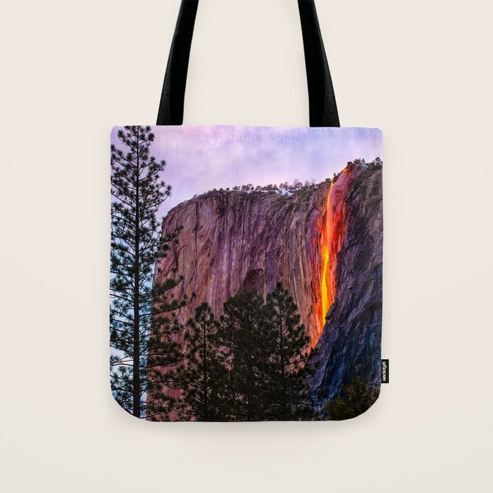 Magical Firefall - golden sunlight, on Horsetail Falls in Yosemite National Park photograph print Tote Bag Gallery Image 1