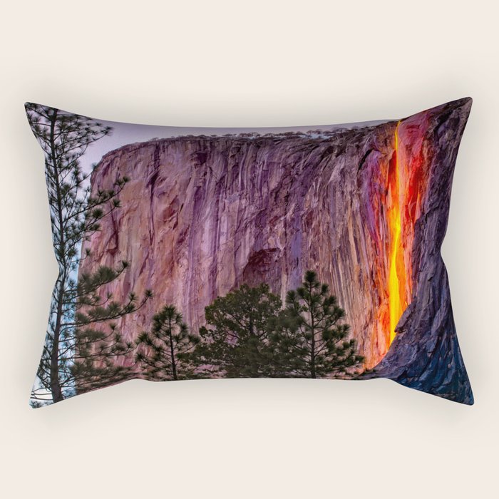Magical Firefall - golden sunlight, on Horsetail Falls in Yosemite National Park photograph print Rectangular Pillow Gallery Image 1