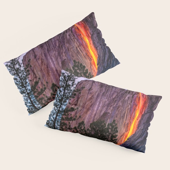Magical Firefall - golden sunlight, on Horsetail Falls in Yosemite National Park photograph print Pillow Sham Gallery Image 2