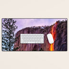 Magical Firefall - golden sunlight, on Horsetail Falls in Yosemite National Park photograph print Desk Mat Gallery Image 1