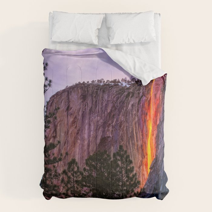 Magical Firefall - golden sunlight, on Horsetail Falls in Yosemite National Park photograph print Comforter Gallery Image 1