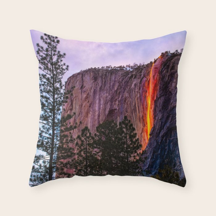 Magical Firefall - golden sunlight, on Horsetail Falls in Yosemite National Park photograph print Throw Pillow Gallery Image 6