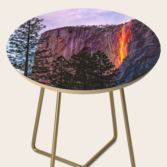 Magical Firefall - golden sunlight, on Horsetail Falls in Yosemite National Park photograph print Side Table Gallery Image 2