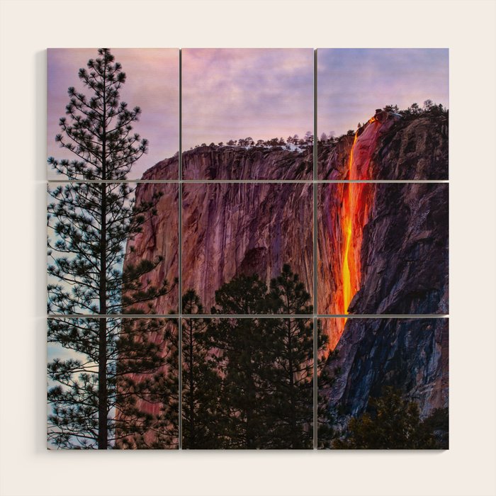 Magical Firefall - golden sunlight, on Horsetail Falls in Yosemite National Park photograph print Wood Wall Art Gallery Image 1