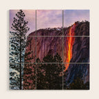 Magical Firefall - golden sunlight, on Horsetail Falls in Yosemite National Park photograph print Wood Wall Art Gallery Image 1