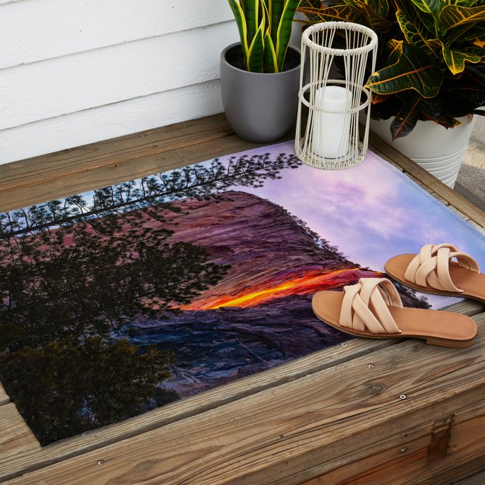 Magical Firefall - golden sunlight, on Horsetail Falls in Yosemite National Park photograph print Outdoor Rug Gallery Image 2