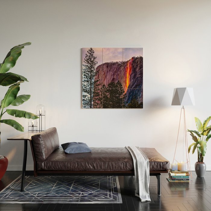 Magical Firefall - golden sunlight, on Horsetail Falls in Yosemite National Park photograph print Wood Wall Art Gallery Image 2