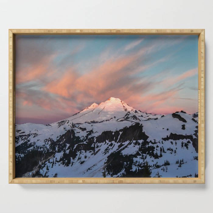 Mount Baker Mountain Adventure Sunset - Nature Photography Serving Tray Gallery Image 1