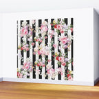Bold pink watercolor roses floral black white stripes Wall Mural Gallery Image 2