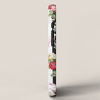 Bold pink watercolor roses floral black white stripes iPhone Case Gallery Image 2