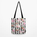 Bold pink watercolor roses floral black white stripes Tote Bag Gallery Image 2