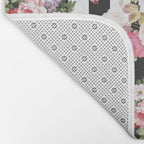 Bold pink watercolor roses floral black white stripes Bath Mat Gallery Image 2