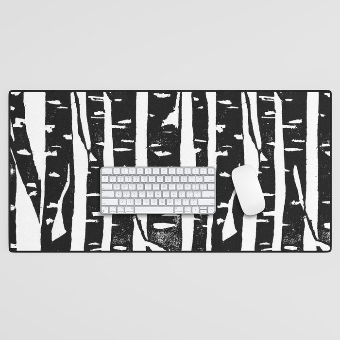 Woodcut Birches Black Desk Mat Gallery Image 1