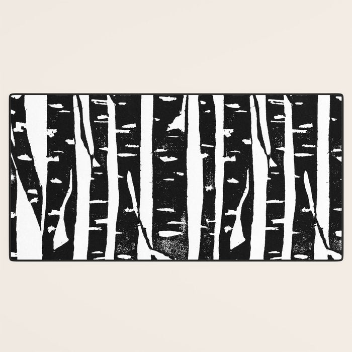 Woodcut Birches Black Desk Mat Gallery Image 3