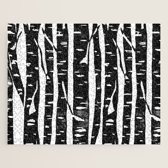 Woodcut Birches Black Jigsaw Puzzle Gallery Image 1